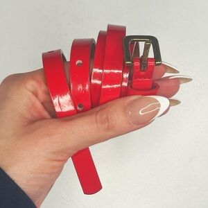 Y2k vintage bright red patent faux leather skinny belt